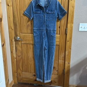 One piece Denim Jumpsuit front zap button